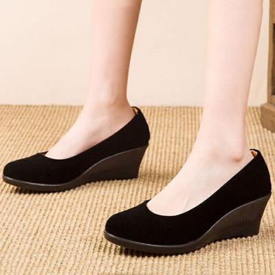Cresfimix frauen klassische runde kappe licht gewicht frühling slip auf keil ferse schuhe dame casual komfort hotel arbeit ferse schuhe ba307