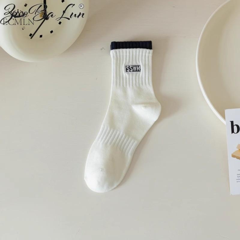 Women's Double Cuff Mid-tube Socks Breathable and Sweat-absorbing Cotton Socks Trendy Cotton Socks Casual Sports Socks for Women