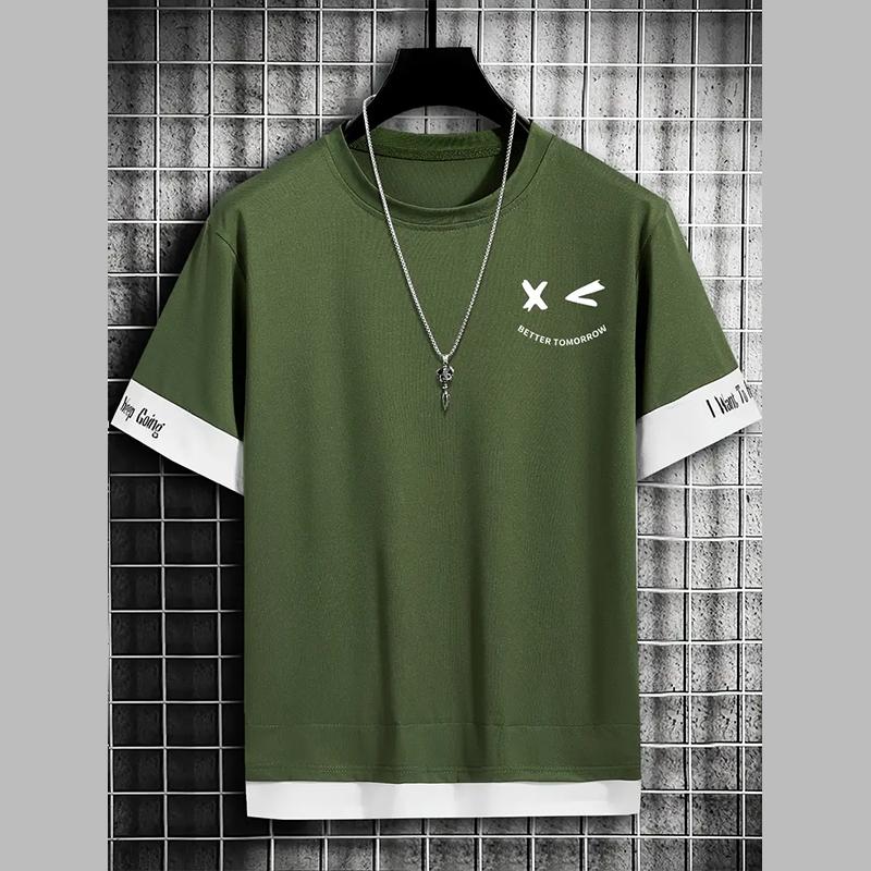 

Новая летняя мужская модная футболка с принтом «Интерес личности» для мужчин 7XL зелёный