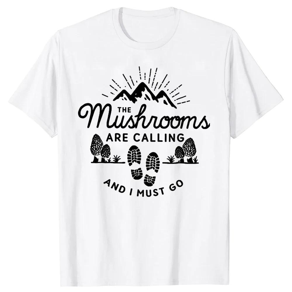 Mushrooms Are Calling and I Must Go Mushroom Hunting Vintage Gift Active T-Shirt Summer Tops Mens White Mushrooms T Shirts