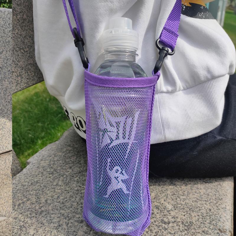 Water Bottle Holder Mesh Bottle Sling With Adjustable Shoulder Strap Kids Water Bottle Carrier Sleeve For Walking Outdoor Sports