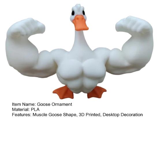 Yousheng Muscle Goose Ornament 3D Printed White Goose Figurine Statue Animal Sculpture Home Office Desktop Decoration Ornament