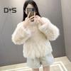 Auutmn Winter Lady Cardigan Coat Furry Plush Stand Collar Heat Retention Long Sleeves Thickened Short Type Solid Color Faux Fur Jacket