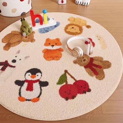 Children's Room Round Carpet: Durable, Dirt-Resistant, Easy-Care, Cartoon Imitation Cashmere Floor Mat.