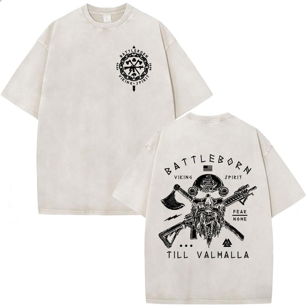 

Til Valhalla Warrior Spirit Battleborn Military Grunt Tactics Vintage Washed TShirt Mens Clothing Cotton Short Sleeve Tshirts S