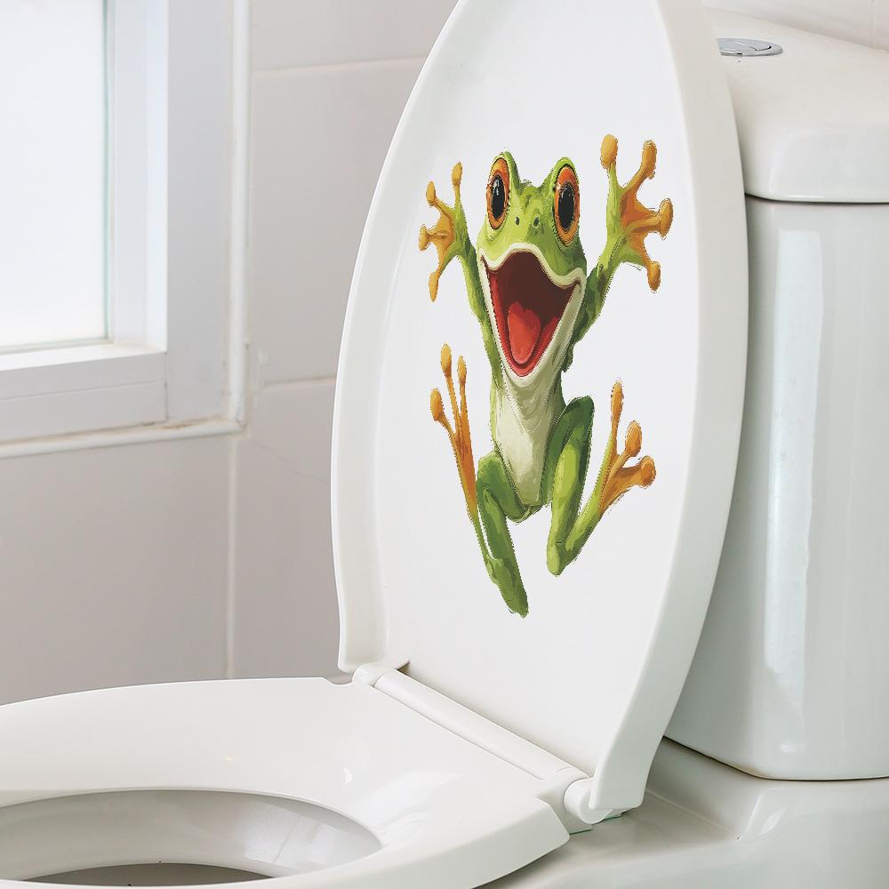 Funny Big-Eyed Cartoon Frog Toilet Seat Sticker Bathroom Decor Removable Self-Adhesive Decal
