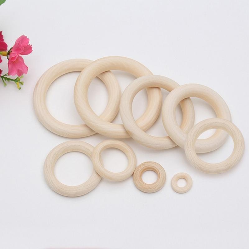 40Pcs Natural Wood Rings for Craft, Pendant Connectors Wood Rings Circles for Craft, Jewelry Making, 8 Size 15-50mm