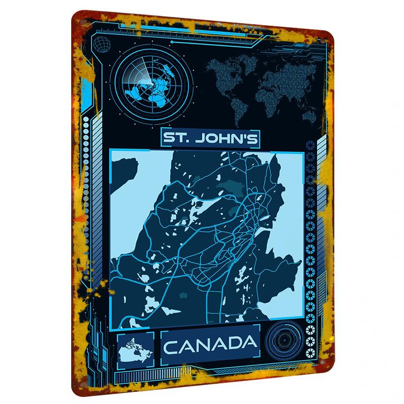 

St Johns City Map Canada Tech Style Metal Tin Sign Home Wall Decor Art Hanging 20x30cm（7.8x11.8inch）