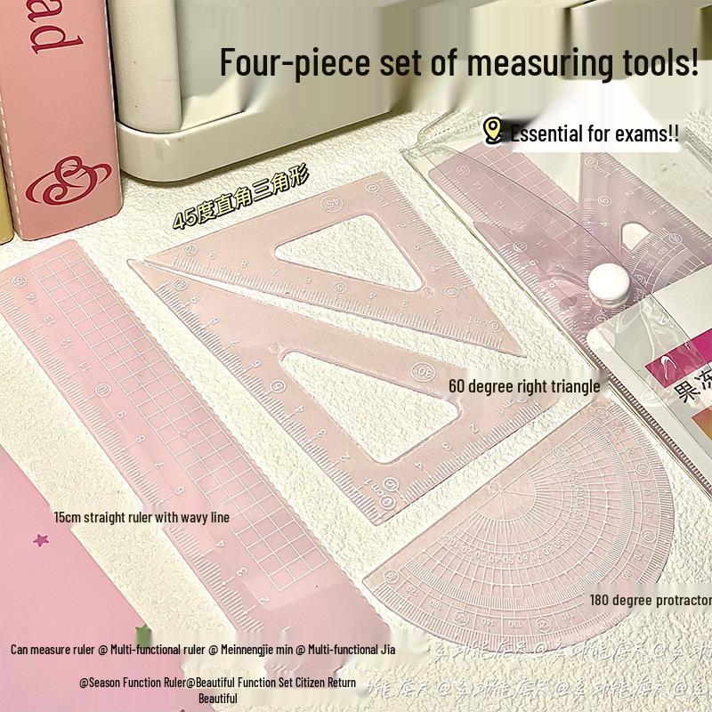 20cm Student Jelly Ruler Set: Includes Straight Ruler, Triangle Ruler, Protractor - 4 Piece Girly Set 15cm розовый