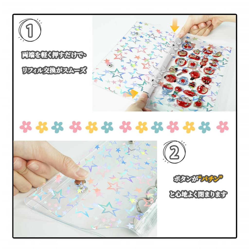 A6 Sticker Album for Girls, Transparent 6-Ring Binder with Removable Clear Pages, Large Capacity Mini Sticker Book Refill Sheets, PP Material