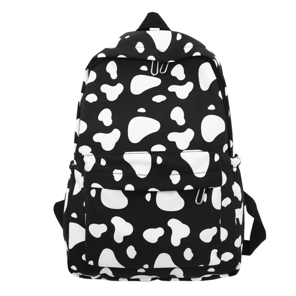 Tragbarer Kuhmuster Studentenrucksack Nylon Große Kapazität Teenager Schultasche Verschleißfest Reiserucksack Schüler