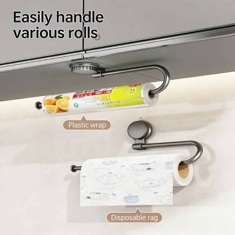 Versatile Suction Cup Mounted Rack For Holding Tissue Rolls Dishcloths And Small Utensils Kitchen Accessory