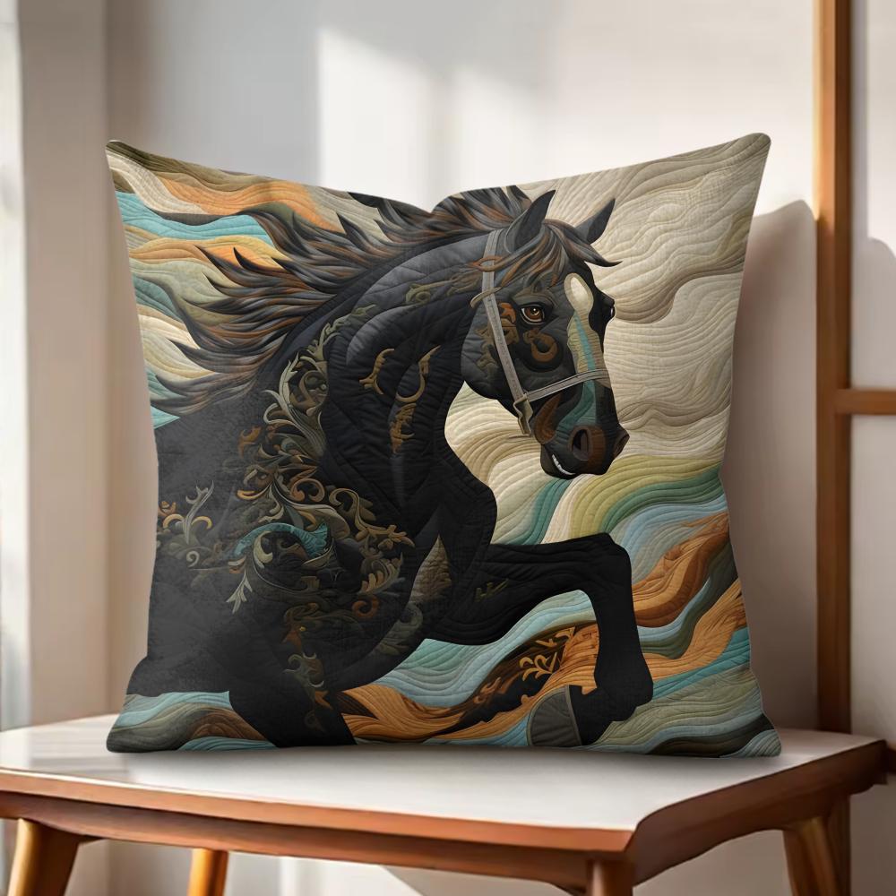 Printing Stylish Horse Cushion Cover Natural Linen Organic Fabric DoubleSided Printing Couch Pillow Covers Home Decor