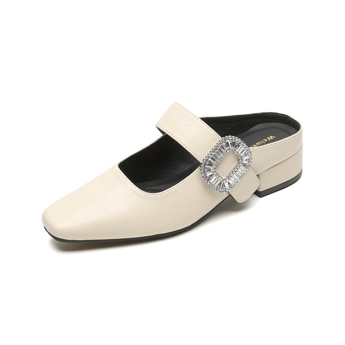 

Летом 2025 года новые французские туфли Мэри Джейн с квадратным носком и стразами класса люкс, на платформе с внутренней высотой подъема и полуоткрытой пяткой 43 абрикосовый