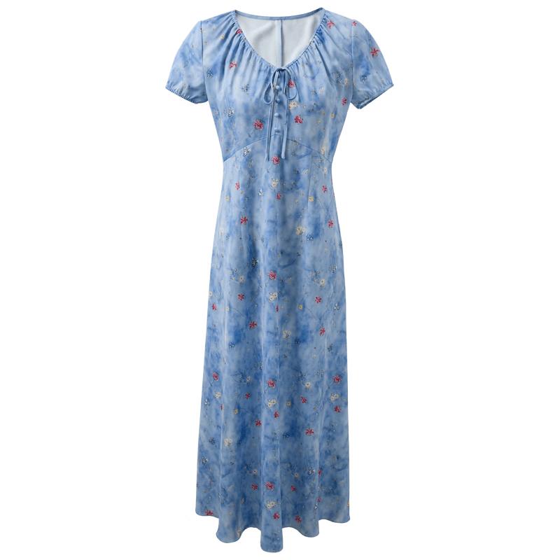 Sancai French Romantic Floral A-Line Maxi Dress S