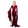 Women Halloween Dress Lace-up Slim Fit Irregular Ruffle Cuff Bell Sleeves Hollow Out Round Neck Solid Color Vampires Cosplay Performance Maxi Dress