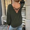Women's Casual Fashion Long Sleeve Open Back Round Neck Top