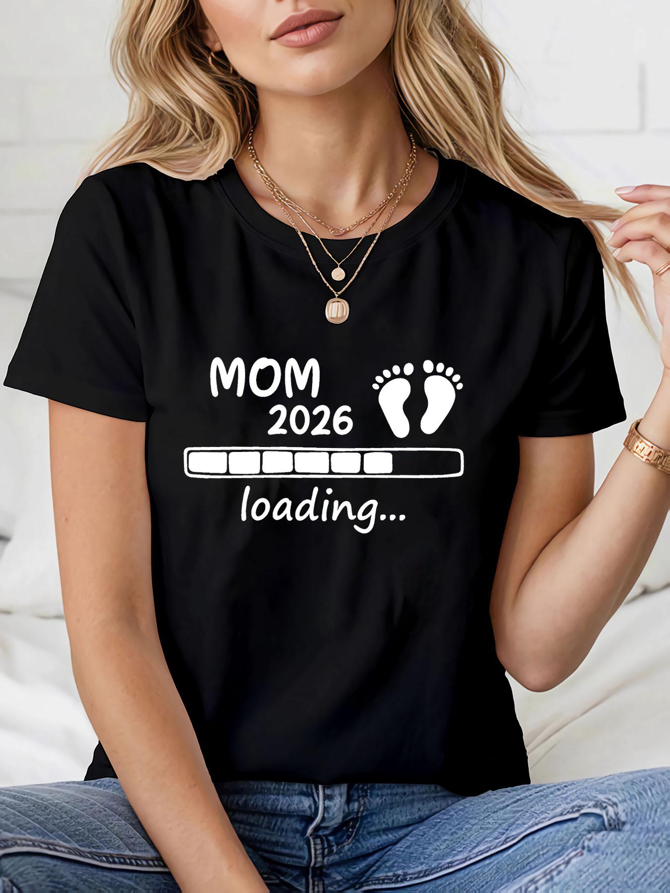 MOM Loading Upgrading to Mom Loading Bar with Footprints, Full of Anticipation, Letter Print Women S Round Neck Spring And Summer T-Shirt S разноцветный