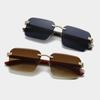 Fashion Rimless Square Sunglasses for Men Women New VintageMetal Frame with Wooden Temple, Classic Retro Shades UV Protection