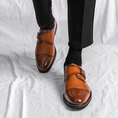 Scarpe Eleganti da Uomo Moda Marrone Nero Cinturino con Fibbia Punta Quadrata Mocassini Scarpe Scarpe Artigianali per Uomo con Zapatos De Hombre