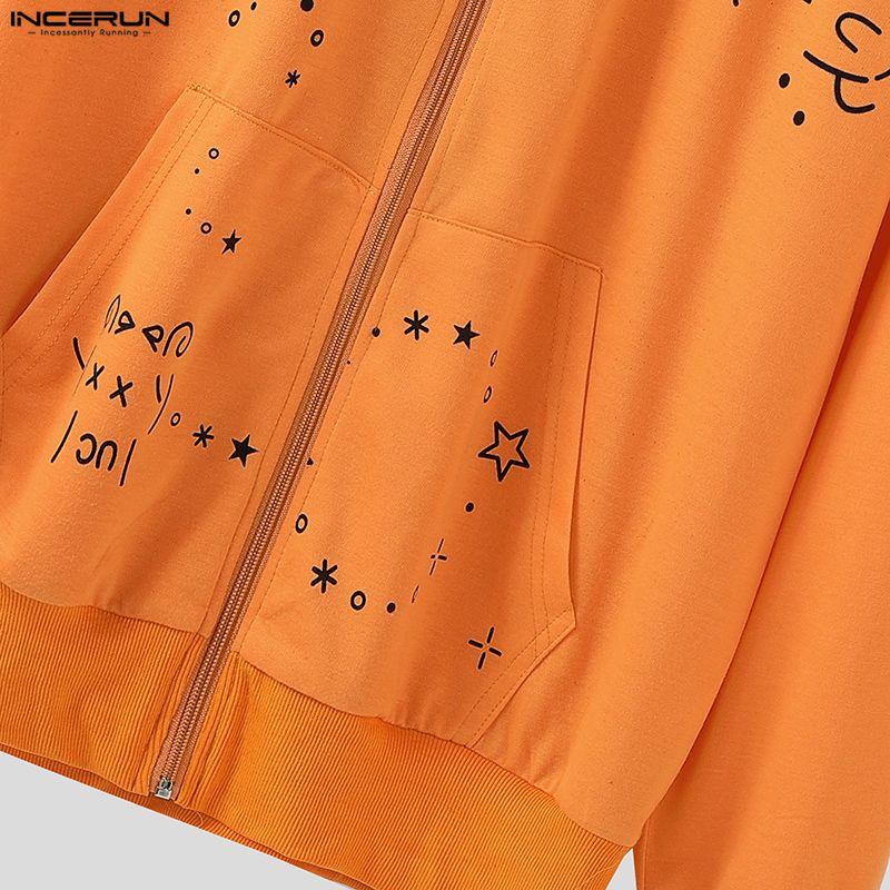 INCERUN Hanorace de Toamnă pentru Bărbați cu Mânecă Lungă, cu Fermoar, Imprimeu, Buzunare și Glugă