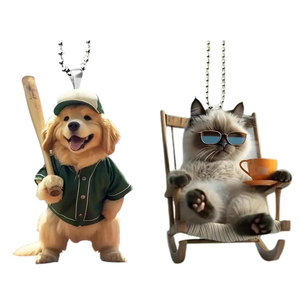 Cute Dog Shaped Acrylic Pendant for Backpack Car Home Decoration with Lanyard Easy To Hang Flat Adorable Animal Theme Accessory