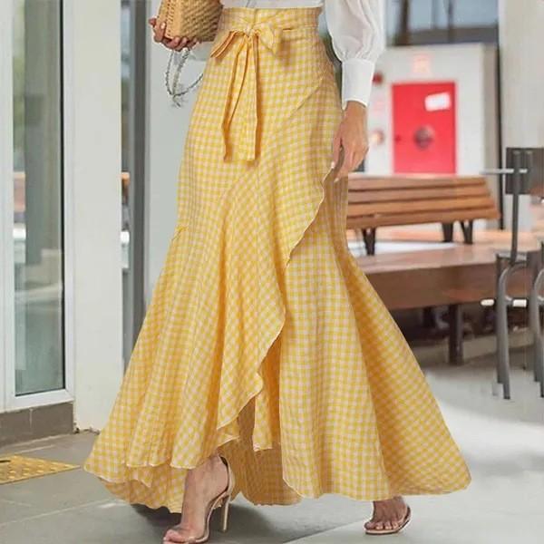 Women's Plaid Ruffle Irregular Hem High Waist Fishtail Skirt