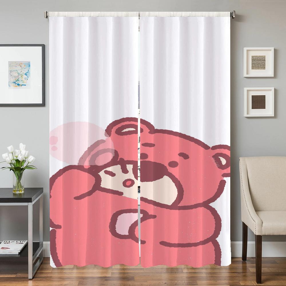 Window Kitchen Curtains for Living Room 2 Pieces Blackout Curtains Door Curtain S-strawberry B-bear Bedroom Decoration Partition