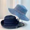 Dame Denim Bøttehatt Ensfarget Sommer Solbeskyttelse Hatt Bred Brett Fiskehatt for Utendørs Reise Strand