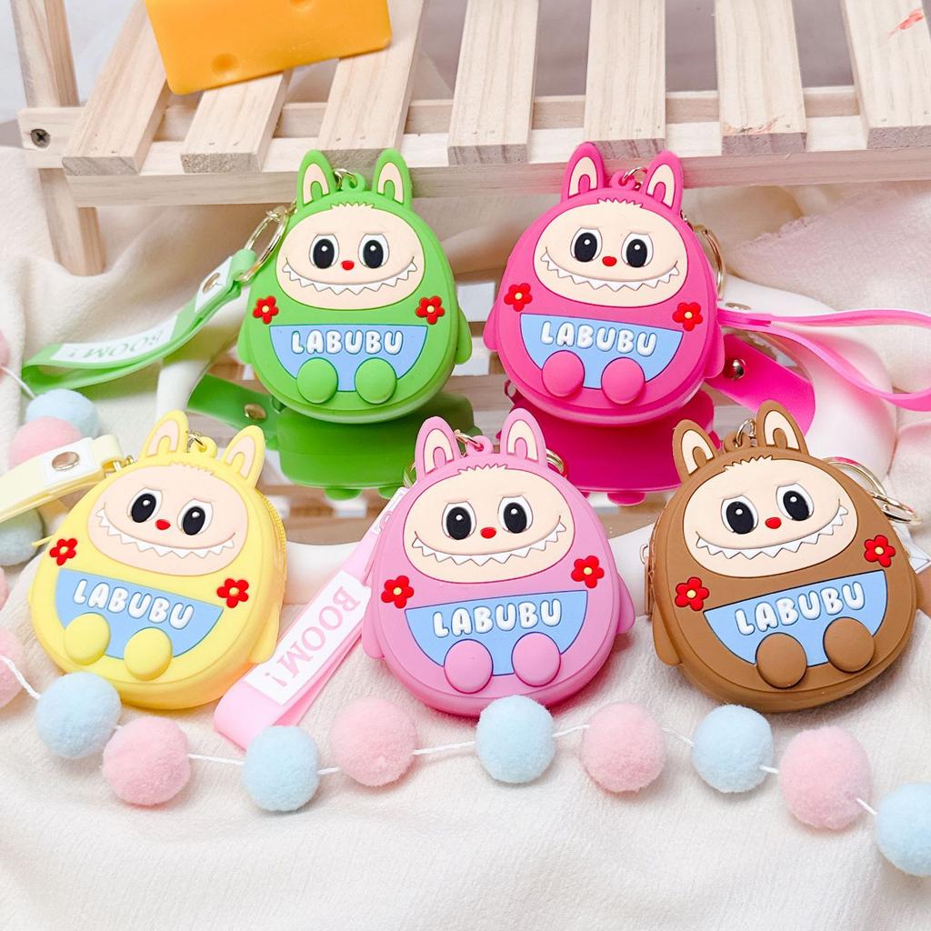 Labubu Keychain Toy Bag, Silicone Doll, Cute Cartoon Coin Purse