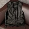 Genuine Leather Vest Pure Top Grain Cowhide Slim Fit Biker Waistcoat Single Breasted Short Stylish