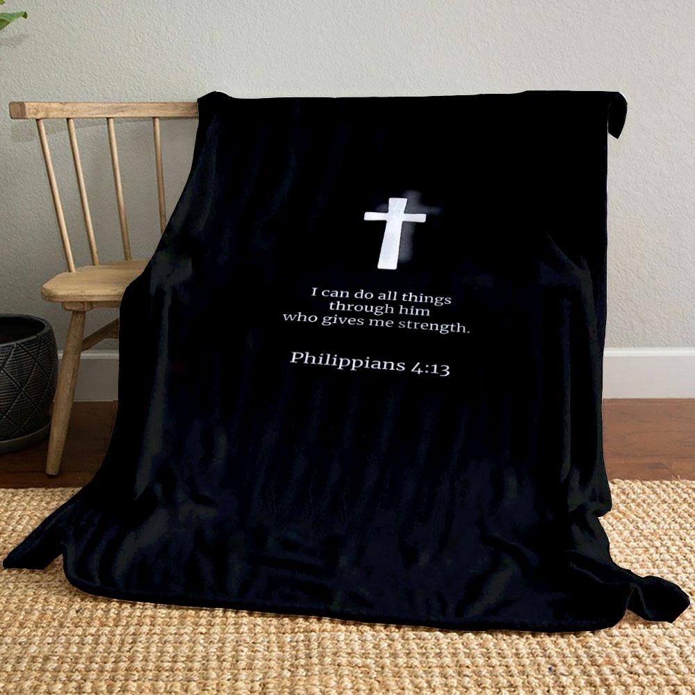 

Christian Cross Print Blanket with Philippians 4:13 Verse Printed Blanket for Living Room Bed Couch lunch break Blanket for Friend s festival Gift 80cm x 120cm
