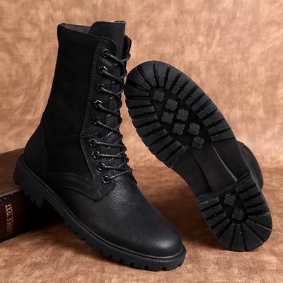 Fashion Outdoor Genuine Leather Motorcycle Boots Mens High Quality Cowboy Boots Comfortable Warm Plush Fur Mid-Calf Boots High Top Shoes