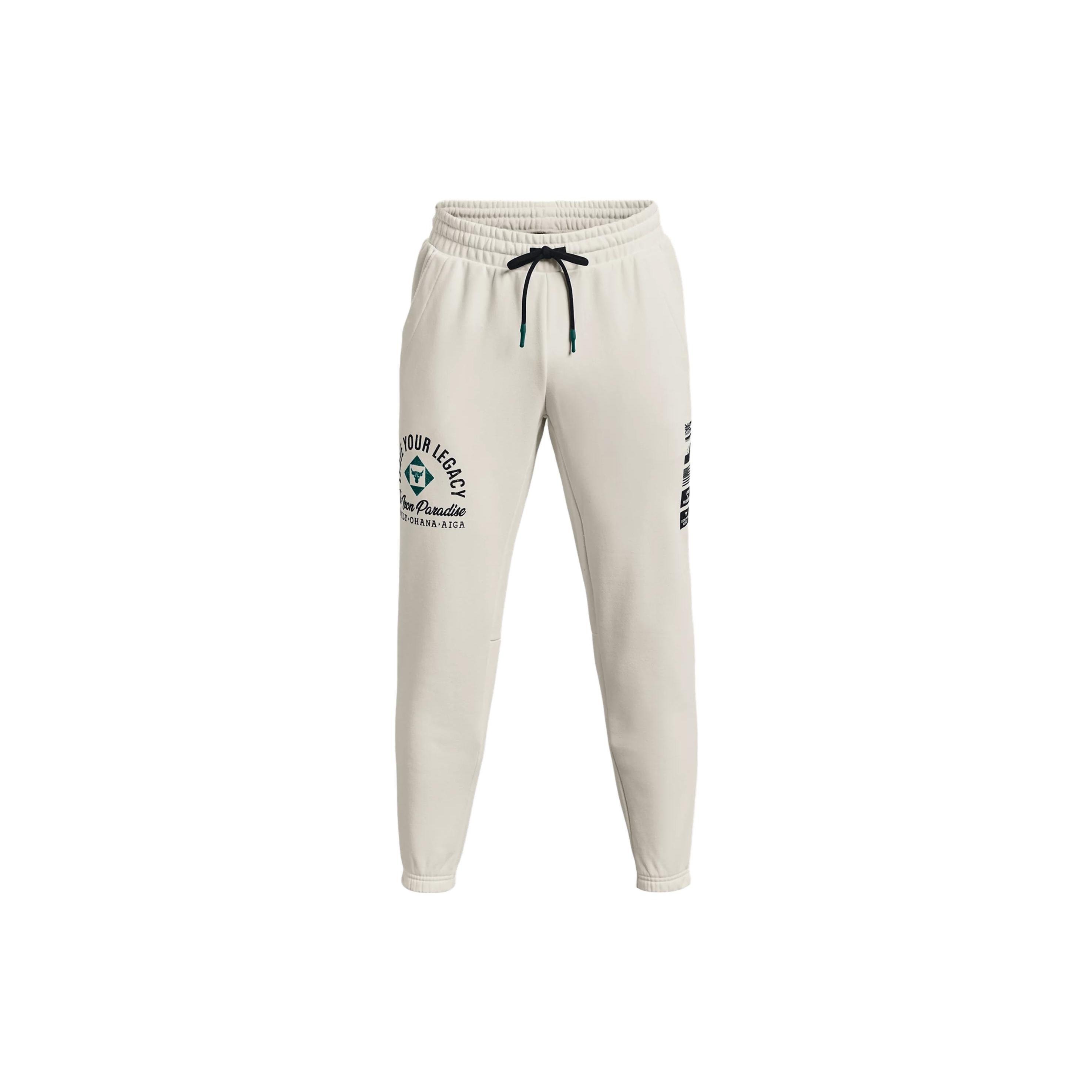 Under Armour Project Rock Heavyweight Terry Pants Ivory Black Men s 1377440-130 L