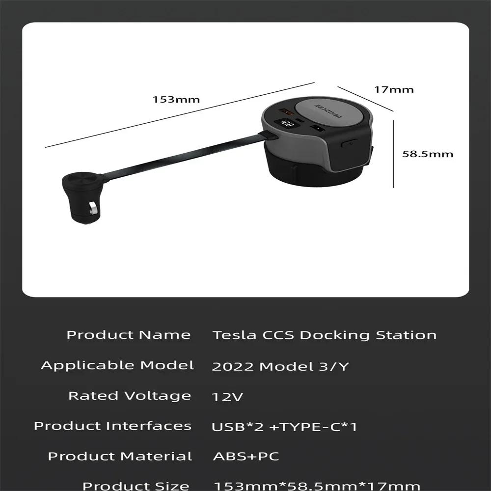 For Tesla Model 3 Model Y 65W Quick Charger USB Shunt Hub Intelligent Docking Station Car Adapter Powered Splitter Extension