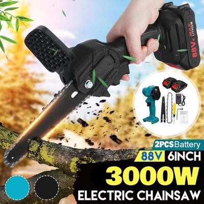 6-palcová 3000W 88V mini elektrická reťazová píla akumulátorová s 2 ks batériou Drevoobrábacie prerezávacie reťazové píly Jednoručné záhradné náradie na ťažbu dreva