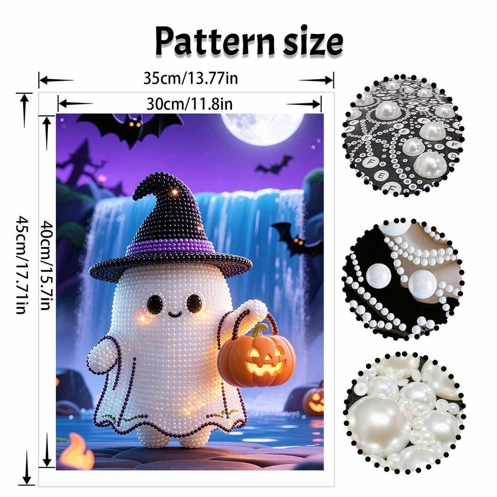 Halloween Pearl Painting Handmade Diy Art Cute White Figure Pumpkin Moon Waterfall Pearl Home Decoration Painting