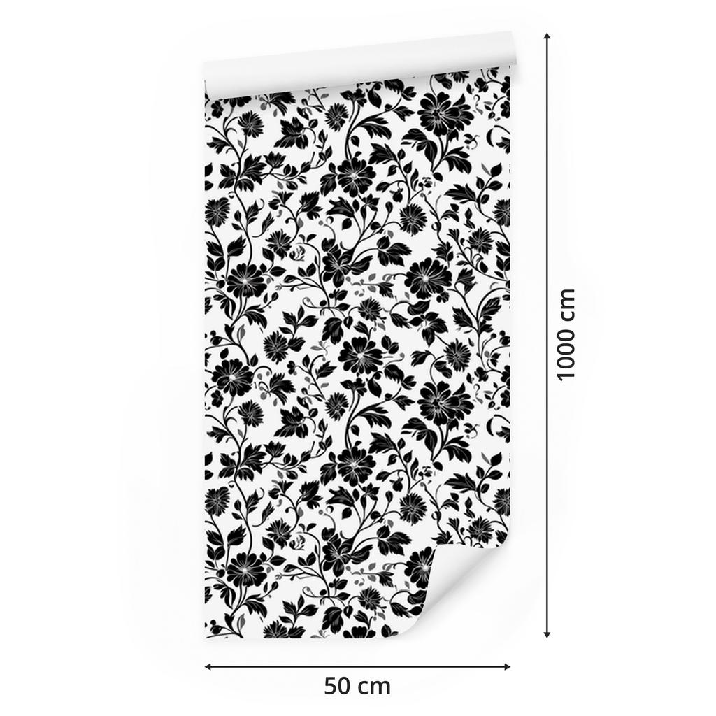 Wallpaper Black and White Flowers Gray and Graphite for Living Room and Bedroom 50x1000