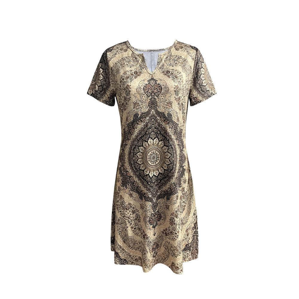 Women Bohemian V- Neck African Printed Ethnic Style Summer Bodycon Shift Dress