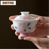 90ml Hand-painted Peony Thin Body Gaiwan Luxury Tea Tureen Tea Bowl With Lid Kit Tea Maker Cover Bowl Tea Ceremony Collection