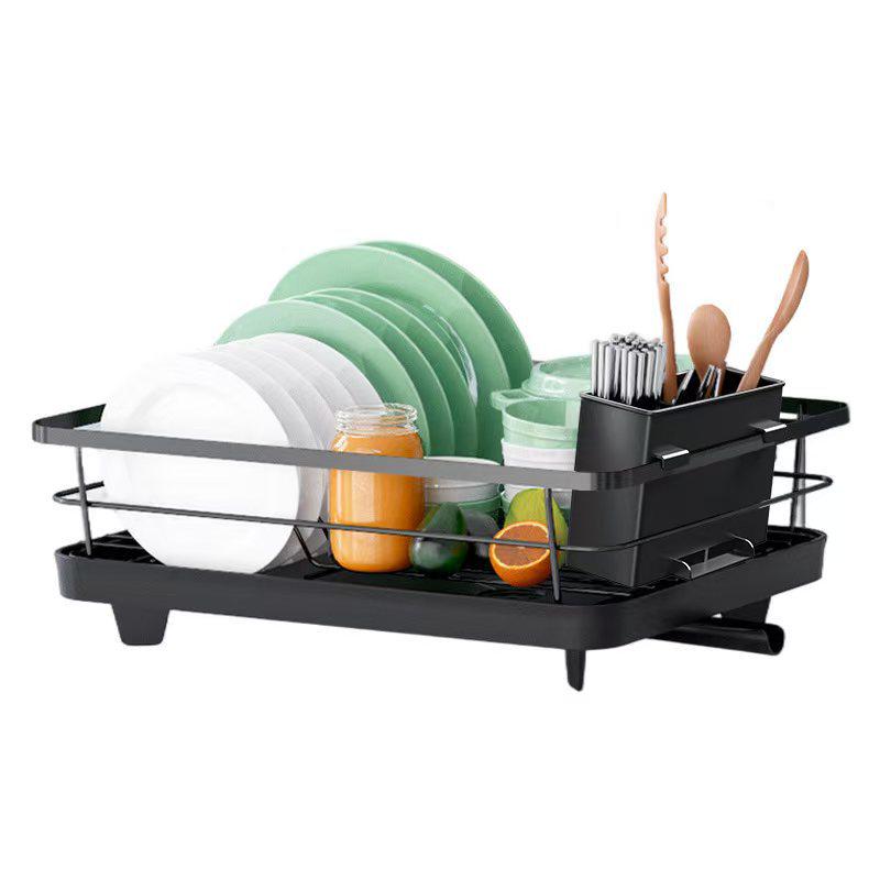 Cross-border Kitchen Countertop Dish Drying Rack with Partitioned Storage