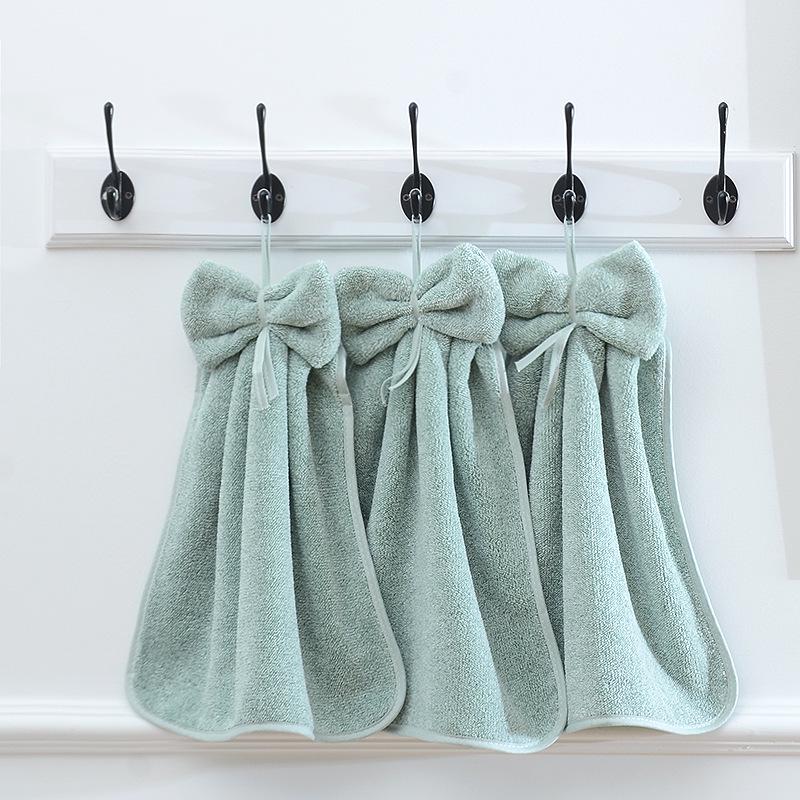 Coral Fleece Bow Hand Towel - Soft, Absorbent, Lint-Free, Hangable Cloth 
