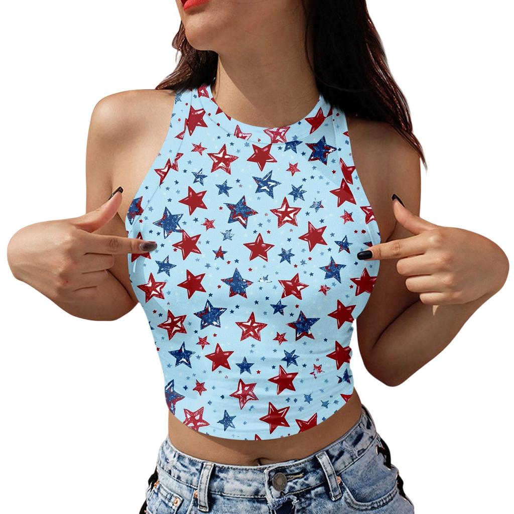 Women's Fashion Independence Day Print Sleeveless Base Tank Top