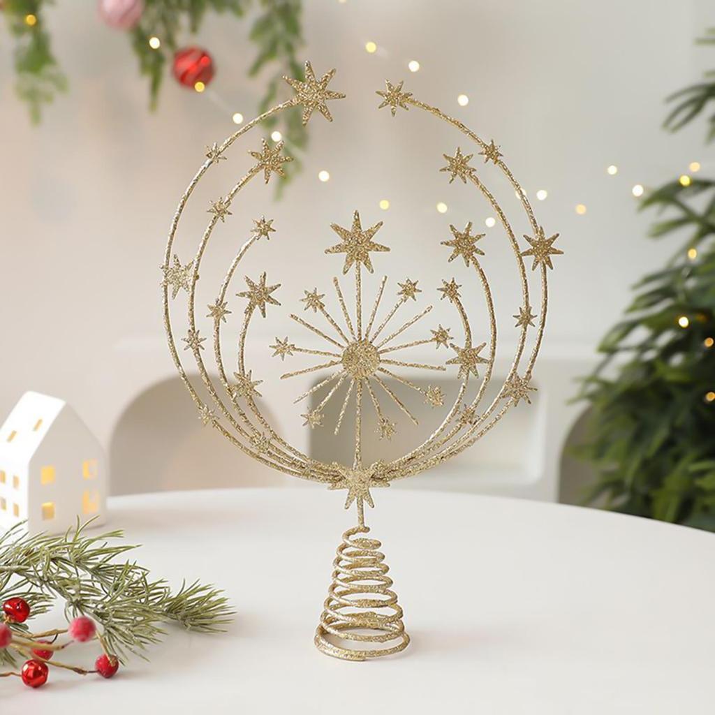 2026 Christmas Tree Topper Star Iron Carving 3D Snowflake Christmas Tree Star Topper Metal Ornaments Display Holiday Decorations