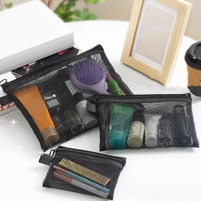 Makeup Bag See-throgh Zipper Closure Large Opening Portable Lightweight Commute Travel Makeup Bag Earphone Key Stoarge Mesh Pouch Toilet Bag