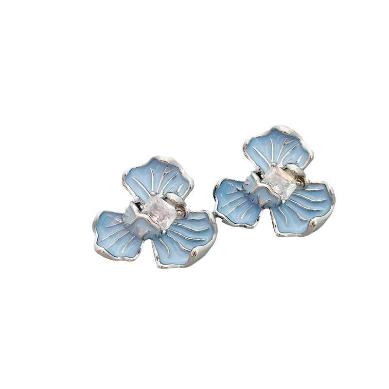 Luxury Dripping Oil Flower Earrings Korean Rhinestone Crystal Stud Earrings For Girls Women Trendy Jewelry Party Accessories