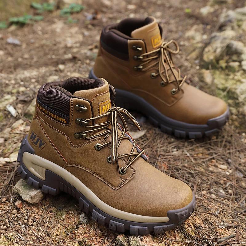 High-Top Leather Men's Boots Breathable Desert Combat Boots Outdoor Non-slip Hiking Shoes Men Motorcycle Boot Work Ankle Boots
