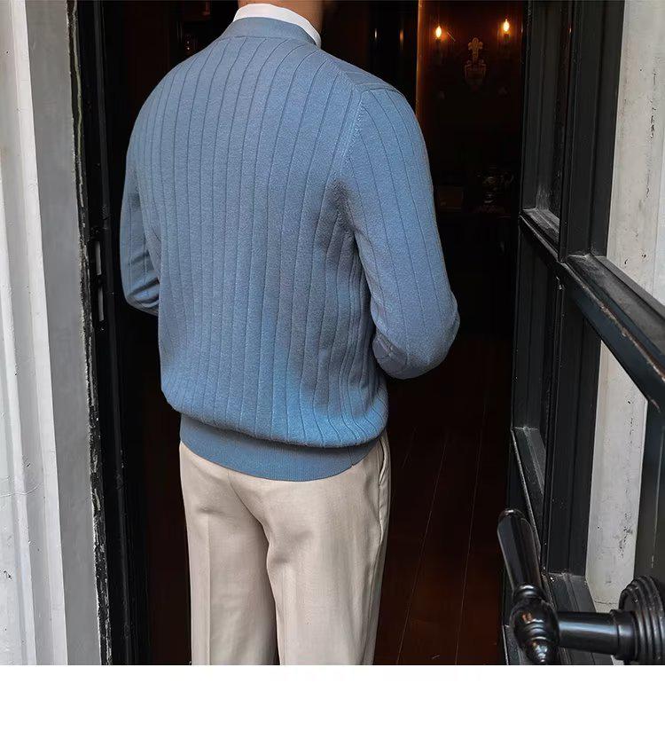 Koreański Męski Sweter Kardigan Slim Fit - Dzianina Jesień/Zima