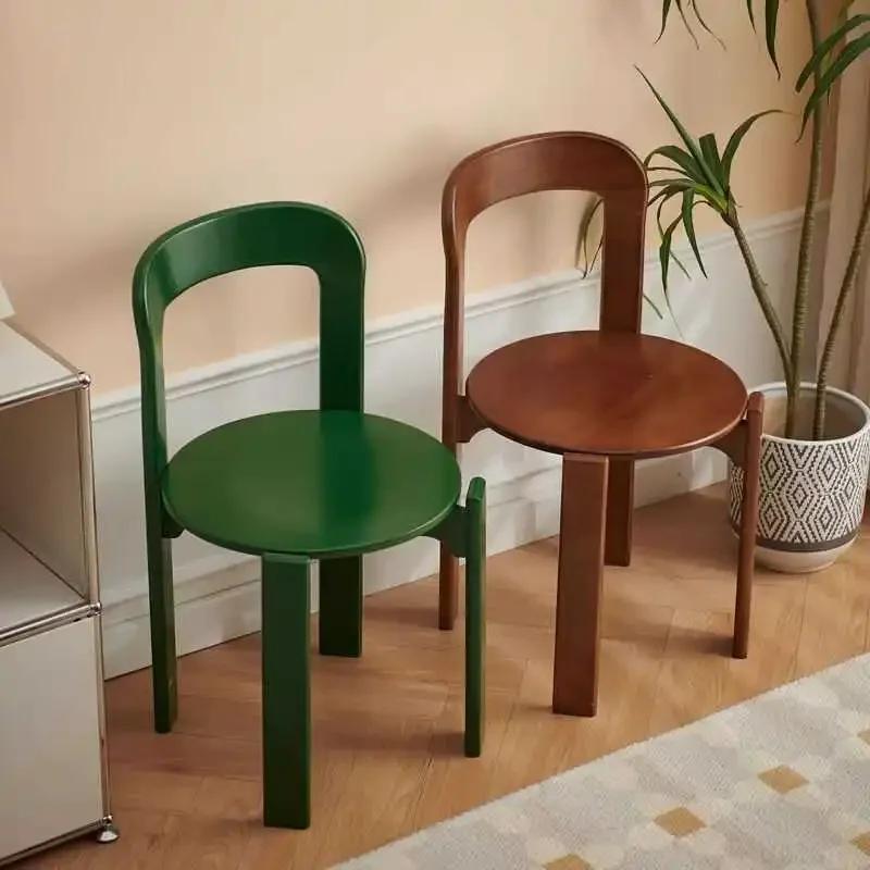 Nordic Solid Wood Dining Chair Stackable Household Seating Light Luxury Colored Restaurant Chair Compact Modern Design