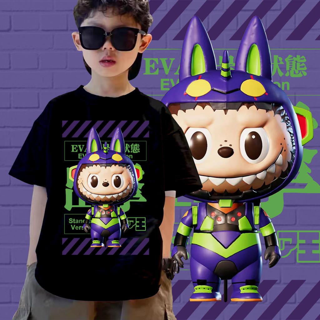 

Children s LABUBUT Shirt Casual Loose Boy Round Neck Short Sleeved Cool Mecha Style Cartoon Pattern Clothing 110